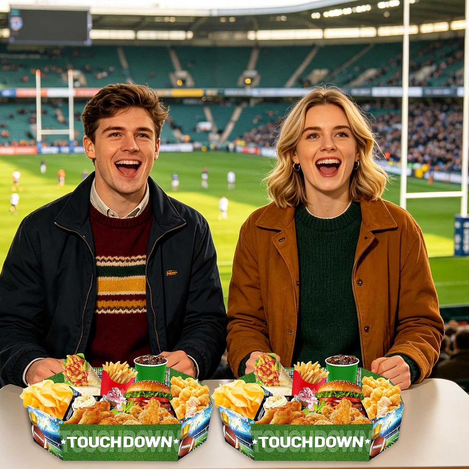 3 PCS Football Snack Trays – Game Day Serving Trays with Football Field and Scoreboard Design for Chips, Appetizers, Tailgate Parties and Sports Decorations