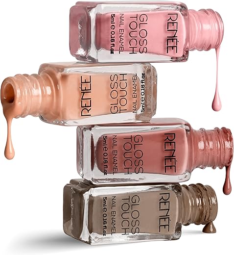 Renee Gloss Touch Nail Paint Set of 4, Quick Drying Nail Polish, Glossy Gel Finish Nail Kit, Highly Pigmented & Long Lasting Enamel, Chip Resistance 5ml Each Gift Set for Women…