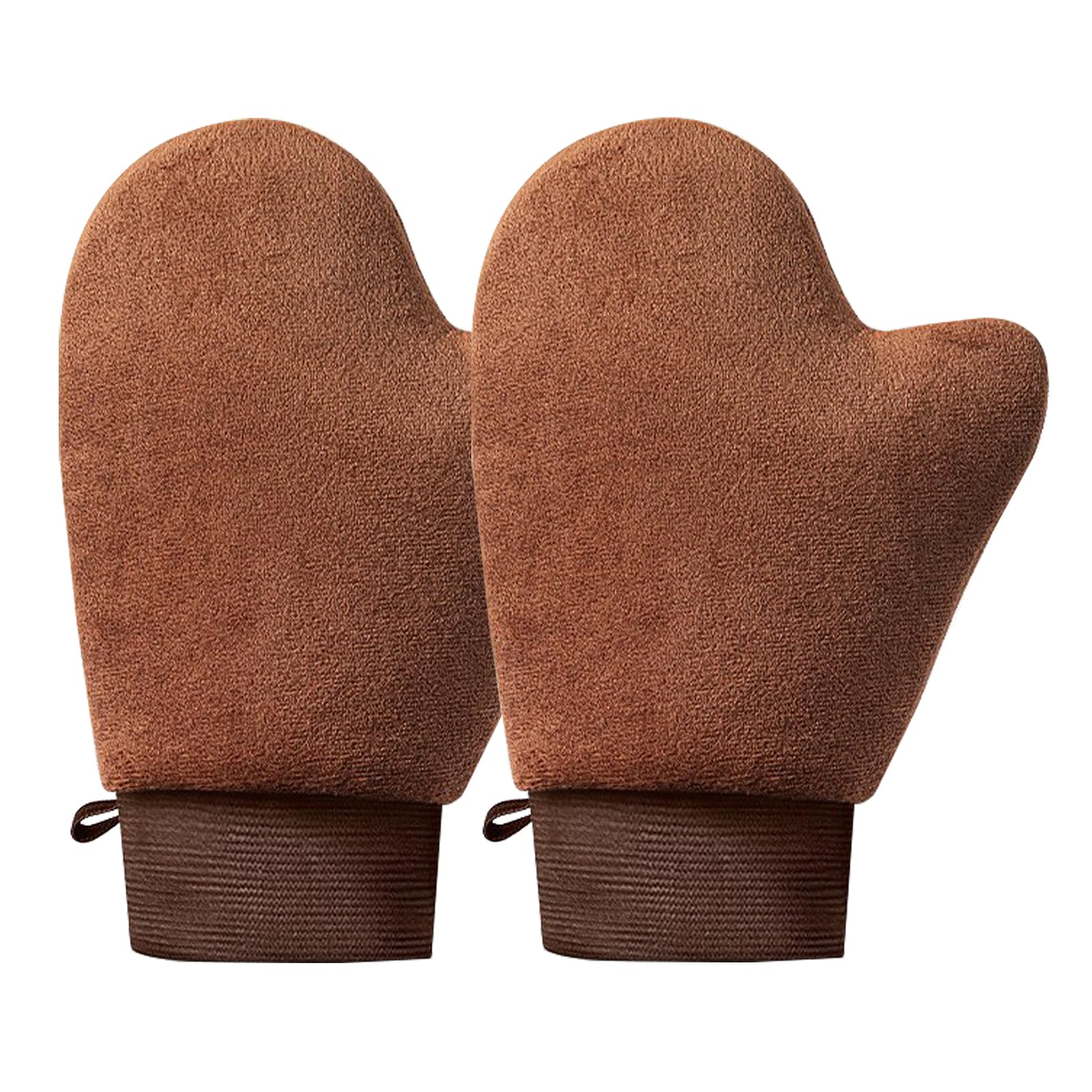 2 Pack Self Tanning Mitt Applicator, Brown Tanning Glove with Hanging Loop, Double Sided Fake Tan Mitts for Body & Face