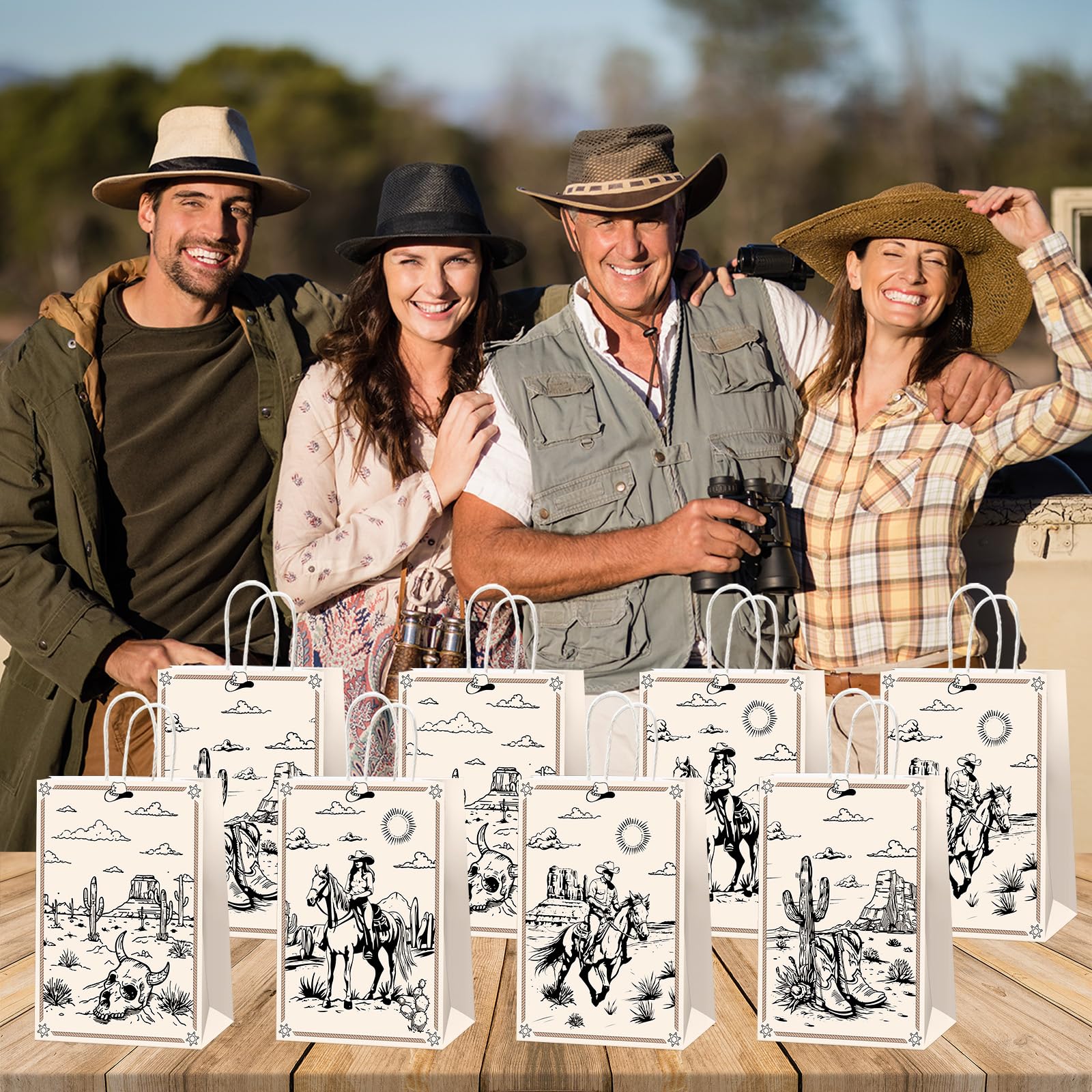 Qitnlaughter 12 Pcs Western Cowboy Birthday Paper Bags for Western Party Decorations Rodeo Bachelorette Candy Bags Wild West Goodie Bag for Cowboy Kids Boys Gift Birthday Party Favor