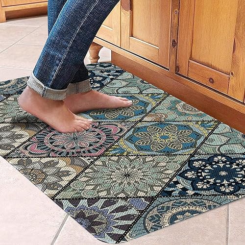 Miniatura 3 de Mloabuc Tapete bohemio para puerta de cocina, tapete para decoración de piso de cocina, tapete de pasillo lavable, decoración bohemia para