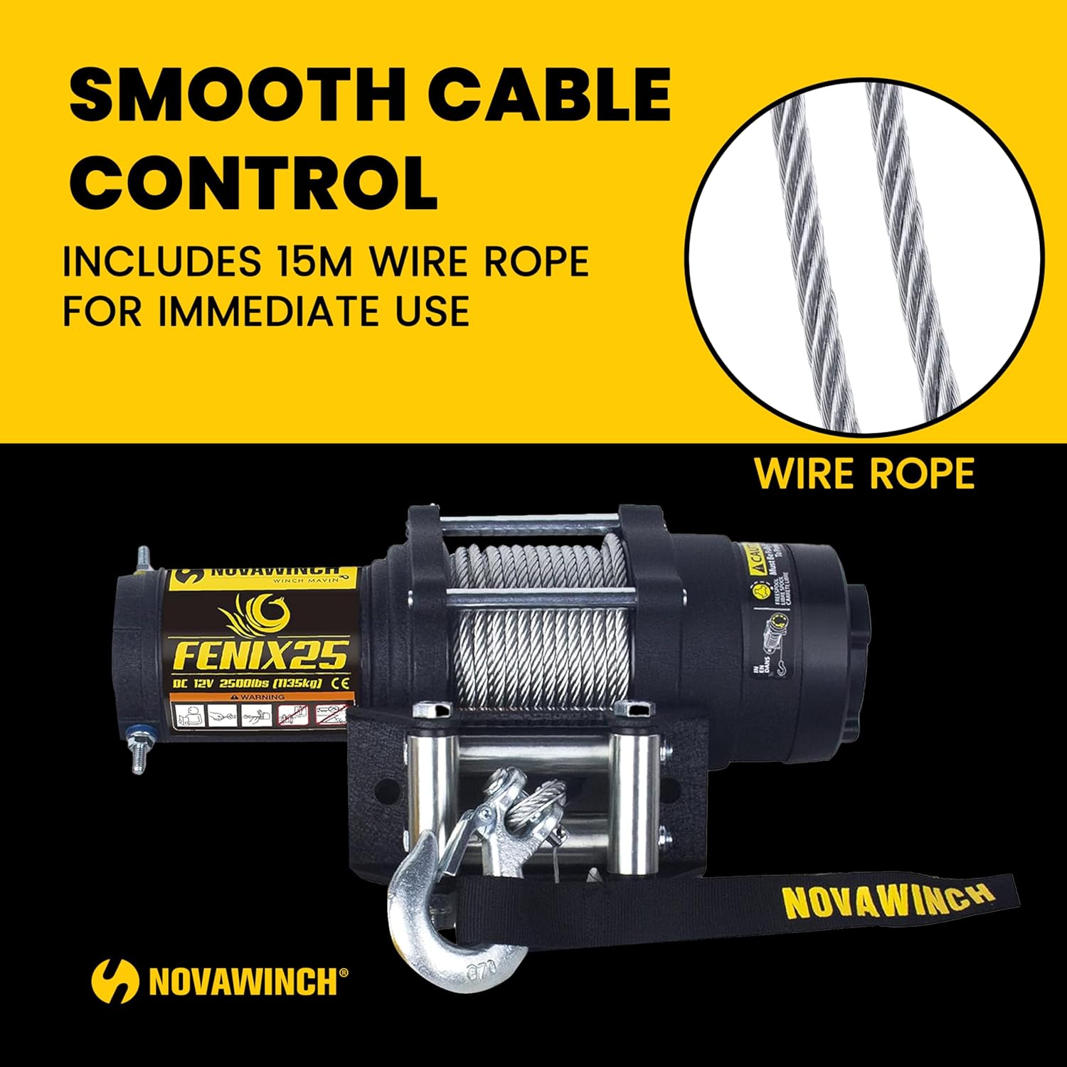 Fenix 2500 Wire Cable Winch - 2500 lb Electric Winch 12 Volt - ATV UTV Pulling Winch - Steel Wire Rope with 4 Way Roller Fairlead - 3 Stage Planetary Gearbox - Mechanical Load Holding Brake