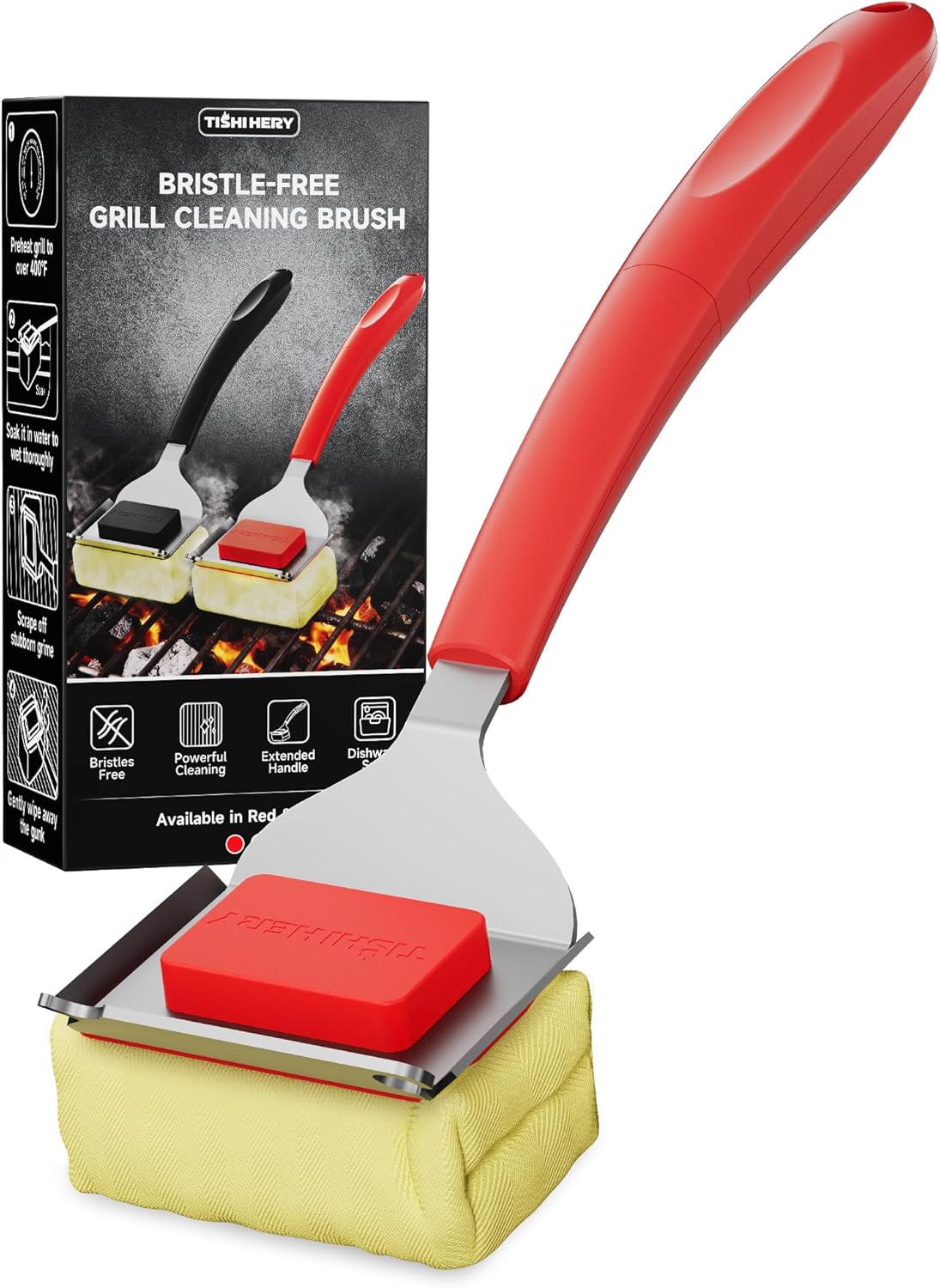 Bristle Free Grill Brush with Replaceable Head and Scraper