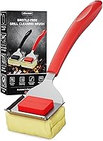 TISHIHERY Bristle-Free Grill Brush with Scraper - Safe Steam BBQ Cleaner, Replaceable Kevlar Head for All Grates, Red