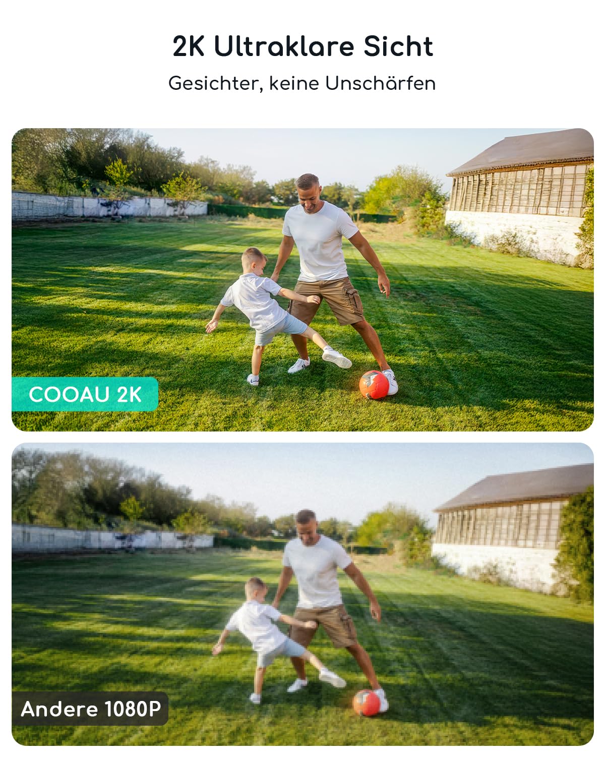 COOAU Überwachungskamera Aussen Akku Solar-2K Outdoor WLAN Kamera Überwachung Aussen mit Kabellose Installationsfreie Solarpanel, KI-Erkennung, 360°-Überwachung, Farbnachtsicht, Zwei-Wege-Audio