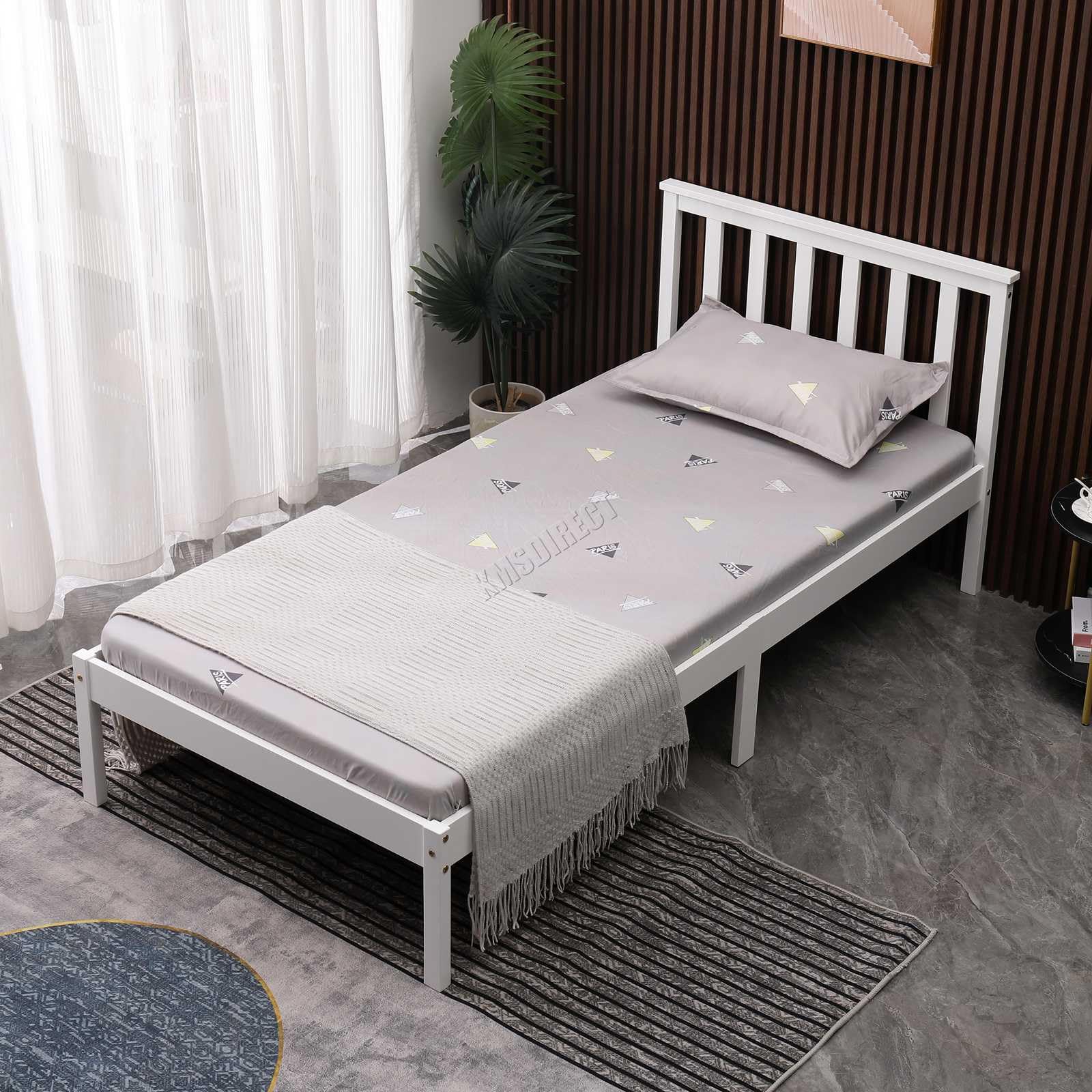 WestWood Single Bed Solid Pine Frame Headboard Durable Shaker Style Low Foot End Wooden Platform With Wood Slat Support Bedroom Furniture Strong Support Legs Adults Kids Teenagers White
