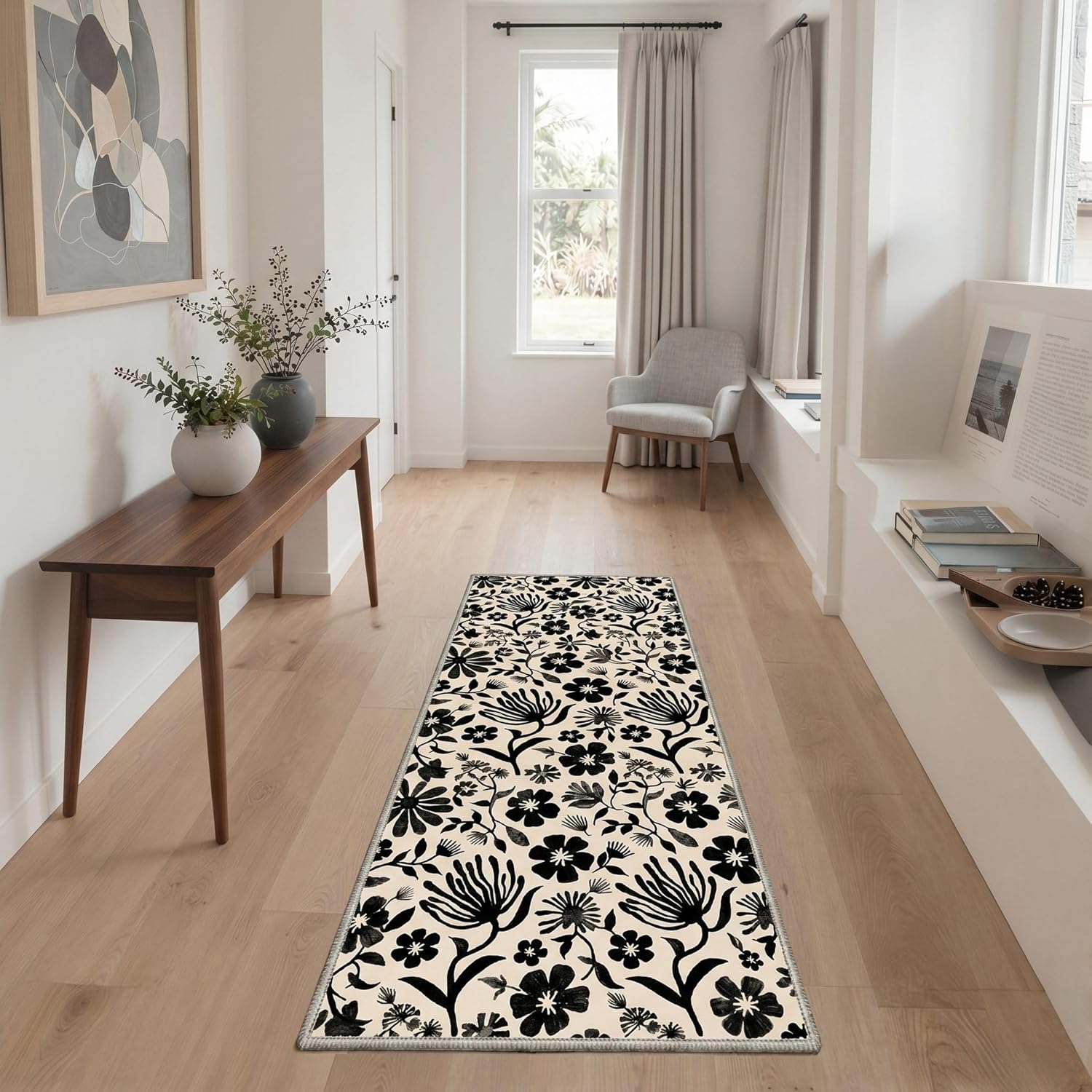 Bavni 2x3 Rug Machine Washable Low Pile Non Slip, Kitchen Rugs for Floor Entryway Front Door Bathroom, Small Indoor Door Mat with Floral Silhouette