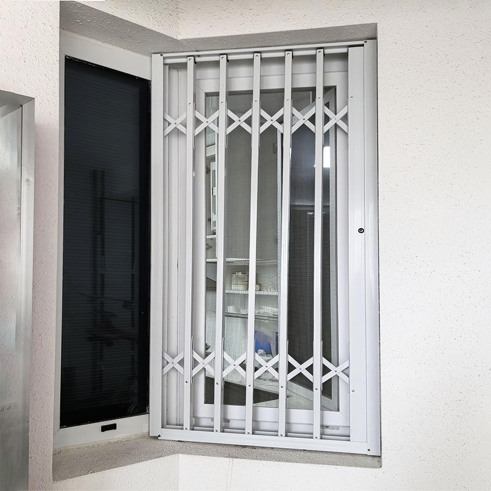 Rejilla de ventana con cerradura para puerta corrediza de aluminio, protección para ventana de bahía (110 x 210 cm de ancho, 111,8 x 208,3 cm)