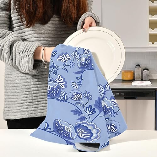 Miniatura 6 de 2 toallas de cocina de otoño, toallas de mano para baño, paños de cocina y paños de lavado, altamente absorbentes, 28 x 16 pulgadas (flores grises)