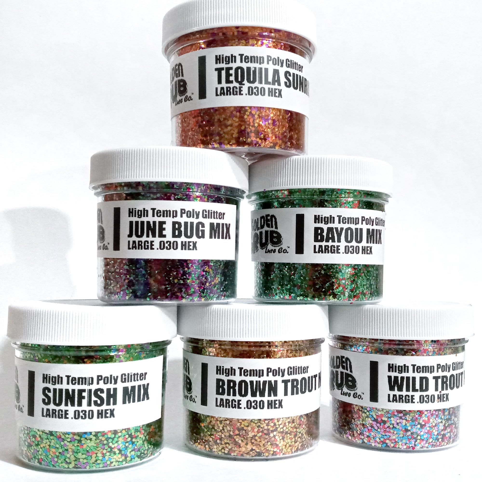 6 Pack of Large .030 Glitter Mixes for Soft Plastic Lure Making - Heat/Solvent Resistant - Option 3