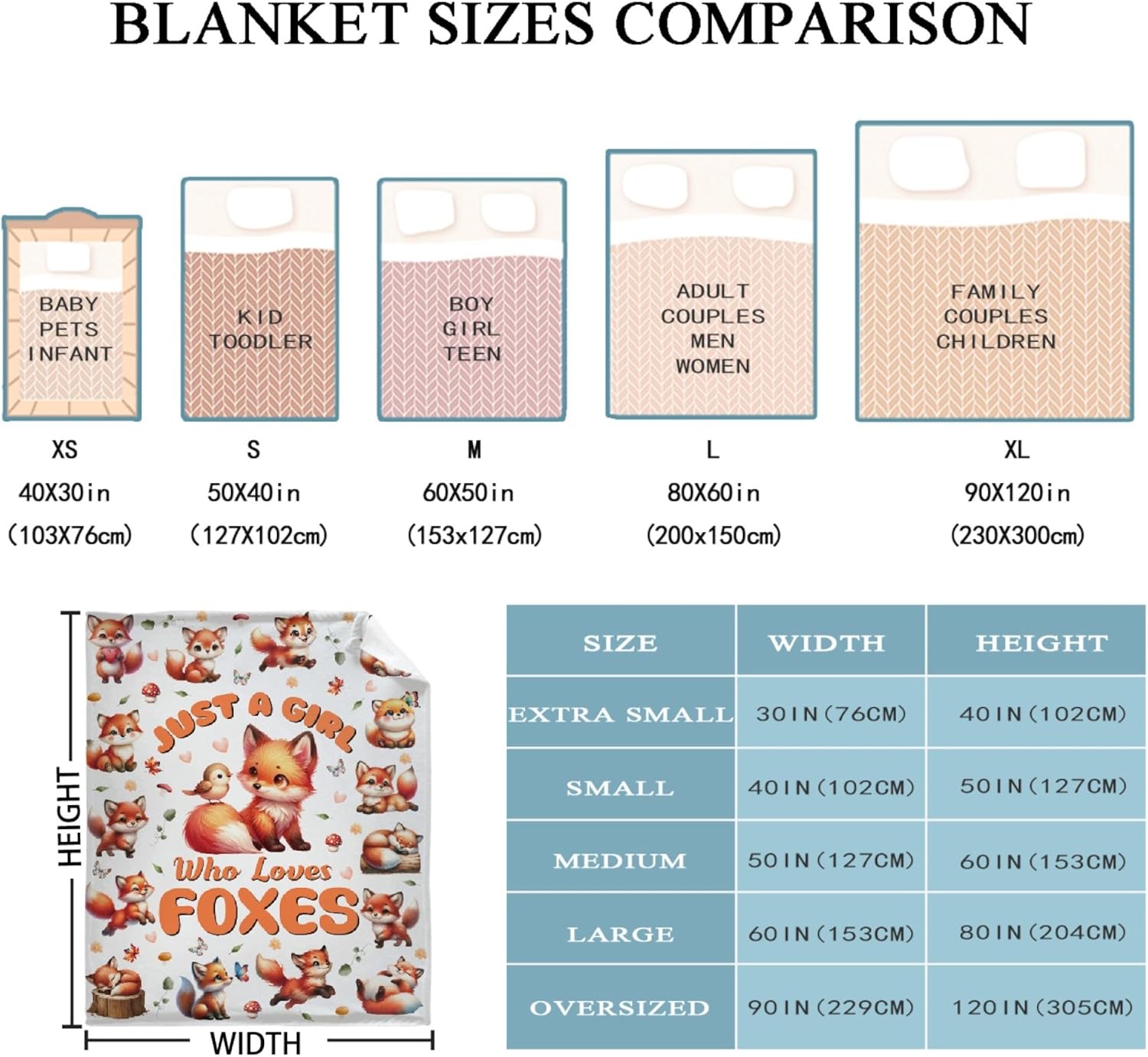 Fox Throw Blanket, Just a Girl Who Loves Foxes Throw Blanket for Kids, Animal Quilt Gifts for Girls Boys Adults, Lightweight Flannel Quilt for Bed Couch Decor, 50"x60" Teens