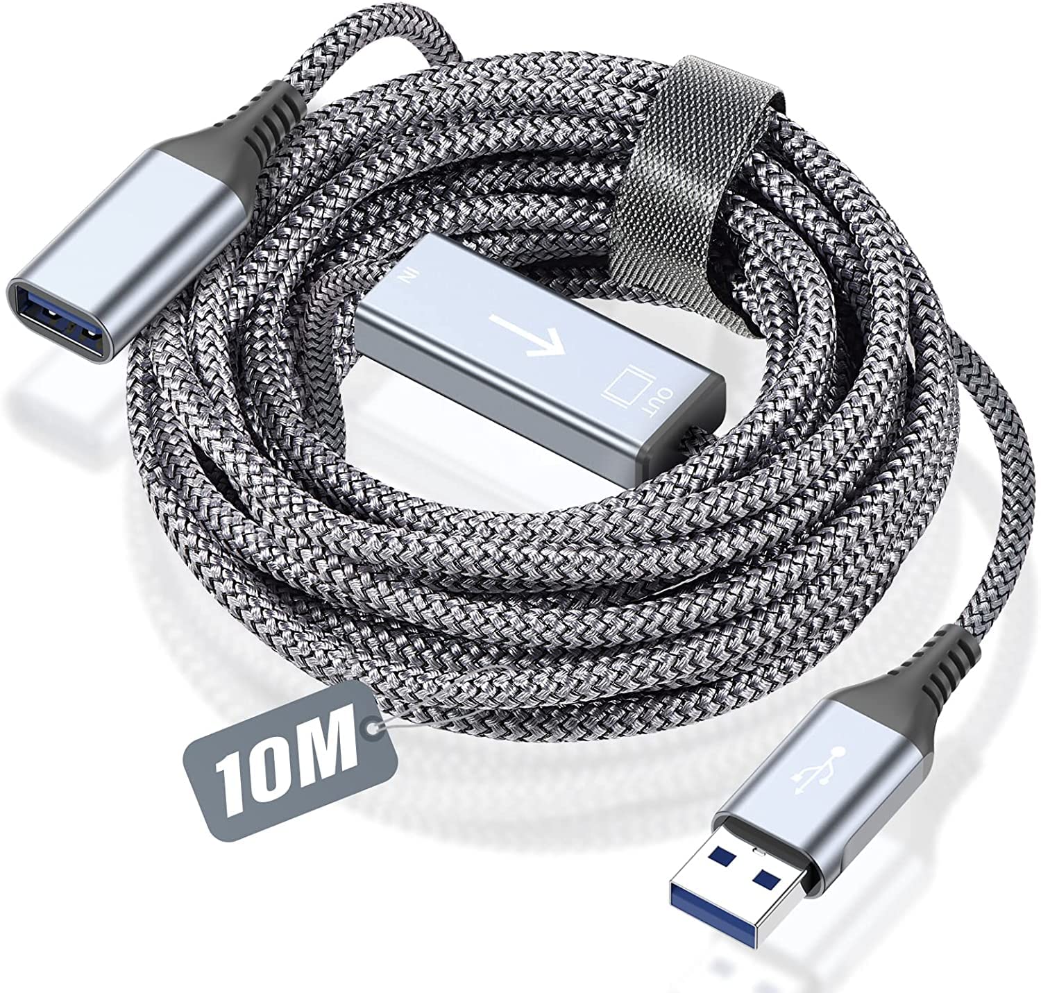 USB 延長ケーブル 10M,USB 3.0 延長ケーブル 5Gbps高速データ転送 AviBrex usb 延長 USB3.0規格 信号増幅器内蔵 タイプAオス - タイプAメス USB 延長コード ナイロン編み USBケーブル Aオス-Aメ 延長コード usb付き (グレー)