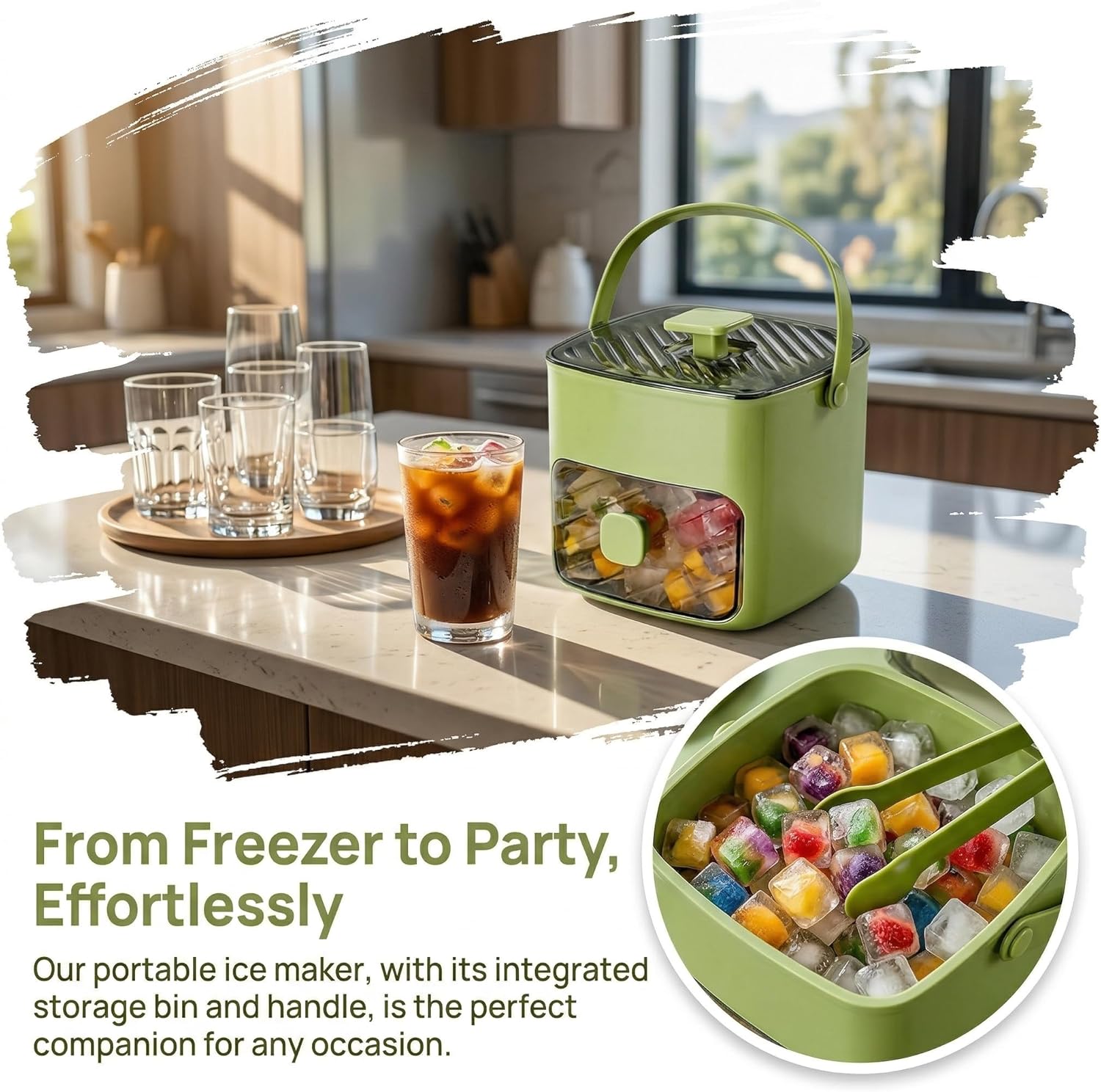 48 Ice Cube Maker with Easy Press Lid, Double Layer Silicone Tray with Storage Bin, Portable Silicone Ices Tray Box, 48 Cube Ice Maker for Whiskey Cocktail Coffee Freezer Use (Beige)