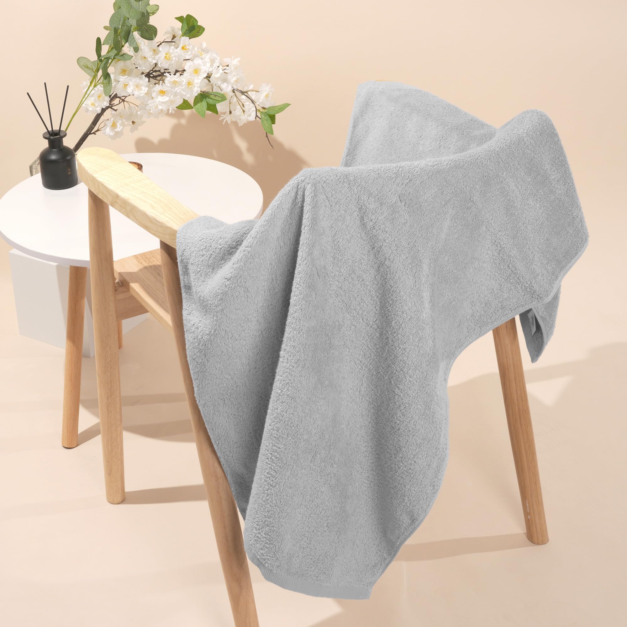 Vie TRIOMPHE Travel Bath Towel 60x120cm 100% Cotton Super Soft Quick Dry Highly Absorbent Compact Grey Bathroom Towel for Gym Spa Hotel Travel Use