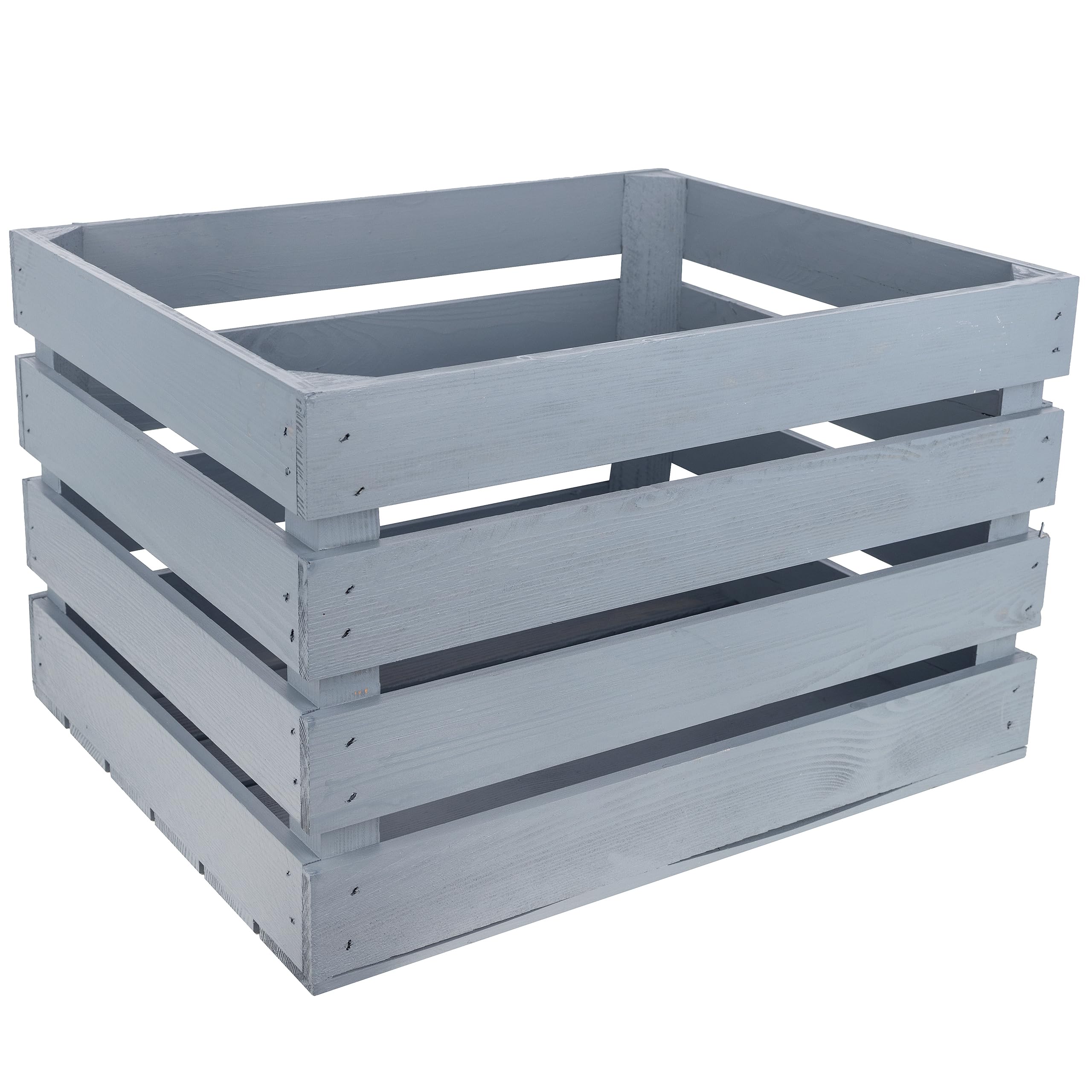 Creative Deco Grey Large Wooden Crate With Handles | 50X40x30cm | Keepsake Chest Storage Box Gift Box | Vintage Farmhouse Display Basket