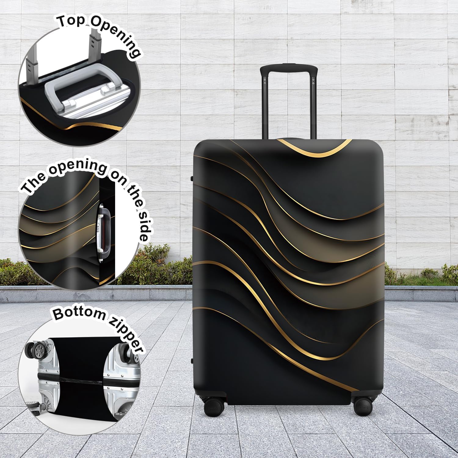 Luggage Cover – Washable Suitcase Protector Cover, Gold Abstract Curve Luxury Pattern Anti-Scratch Elastic Sleeve for 32-34 Inch Suitcases & Travel Luggage