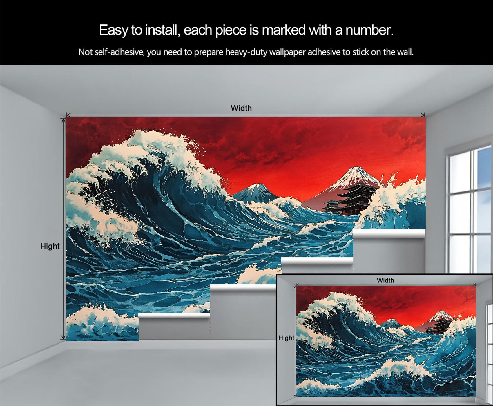 Japanese Ukiyo-e 3D Wallpaper MuralGreat Wave Off Kanagawa Mural