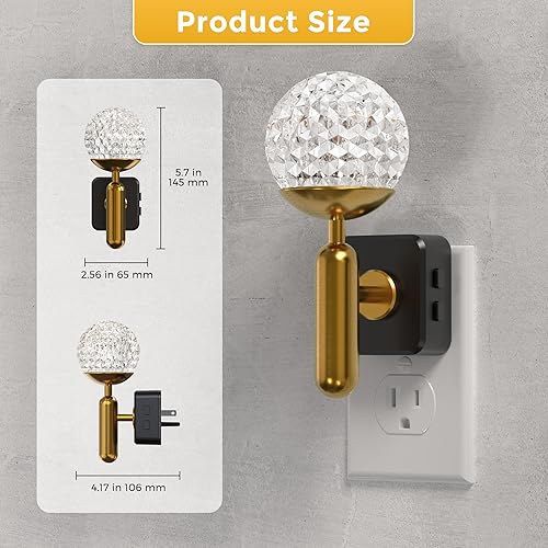 Miniatura 7 de L LOHAS LED Luces nocturnas que se enchufan a la pared, luz nocturna que cambia de color con enchufe giratorio, varilla de metal de bola de cristal,