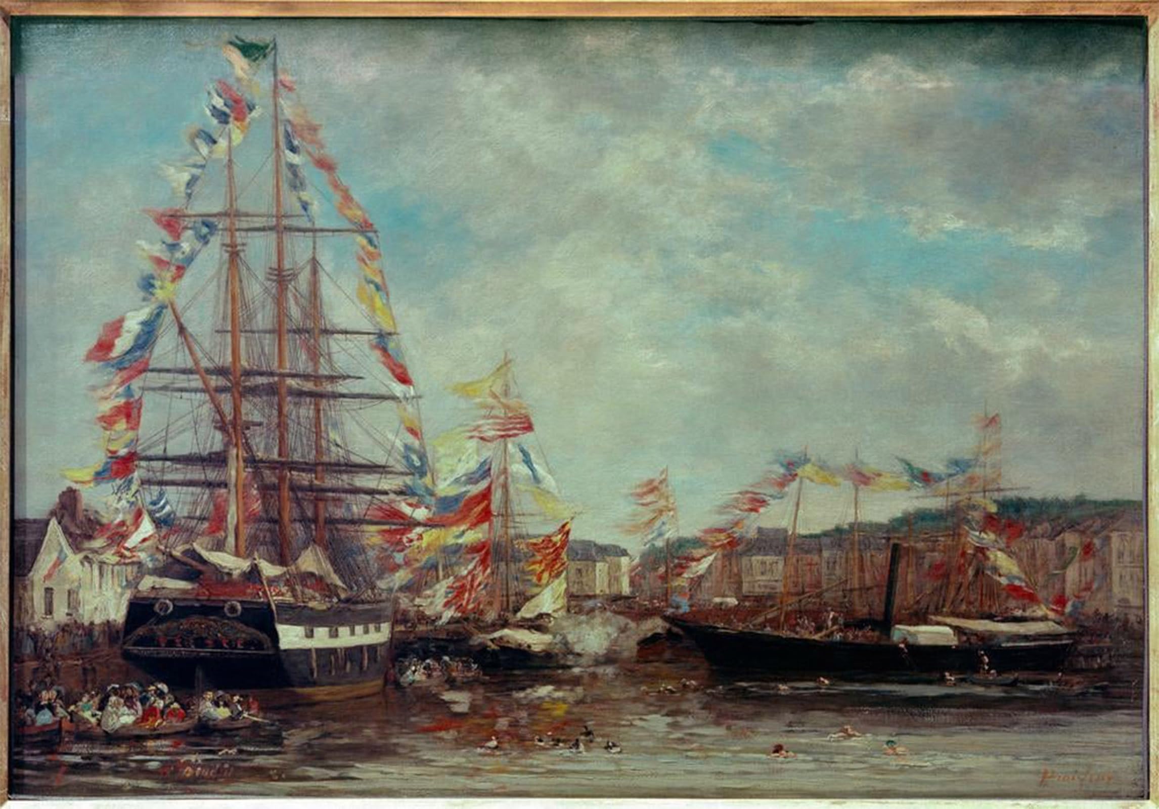 SERENDIPITP Vintage Picture Print on Canvas Wall Art Poster Feast in the Harbor of Honfleur by Eugene Louis Boudin Artwork Print Poster for Wall Decor 60x90cm