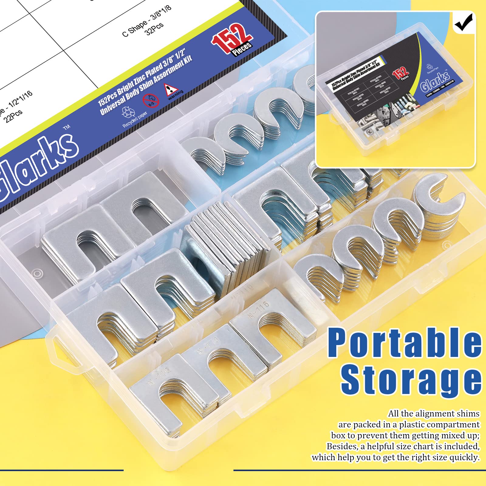 Glarks 152Pcs 3/8 "1/2" Kit universale per spessori del corpo, spessore universale del corpo per allineamento automatico per regolare parti del corpo o allineamento del camber