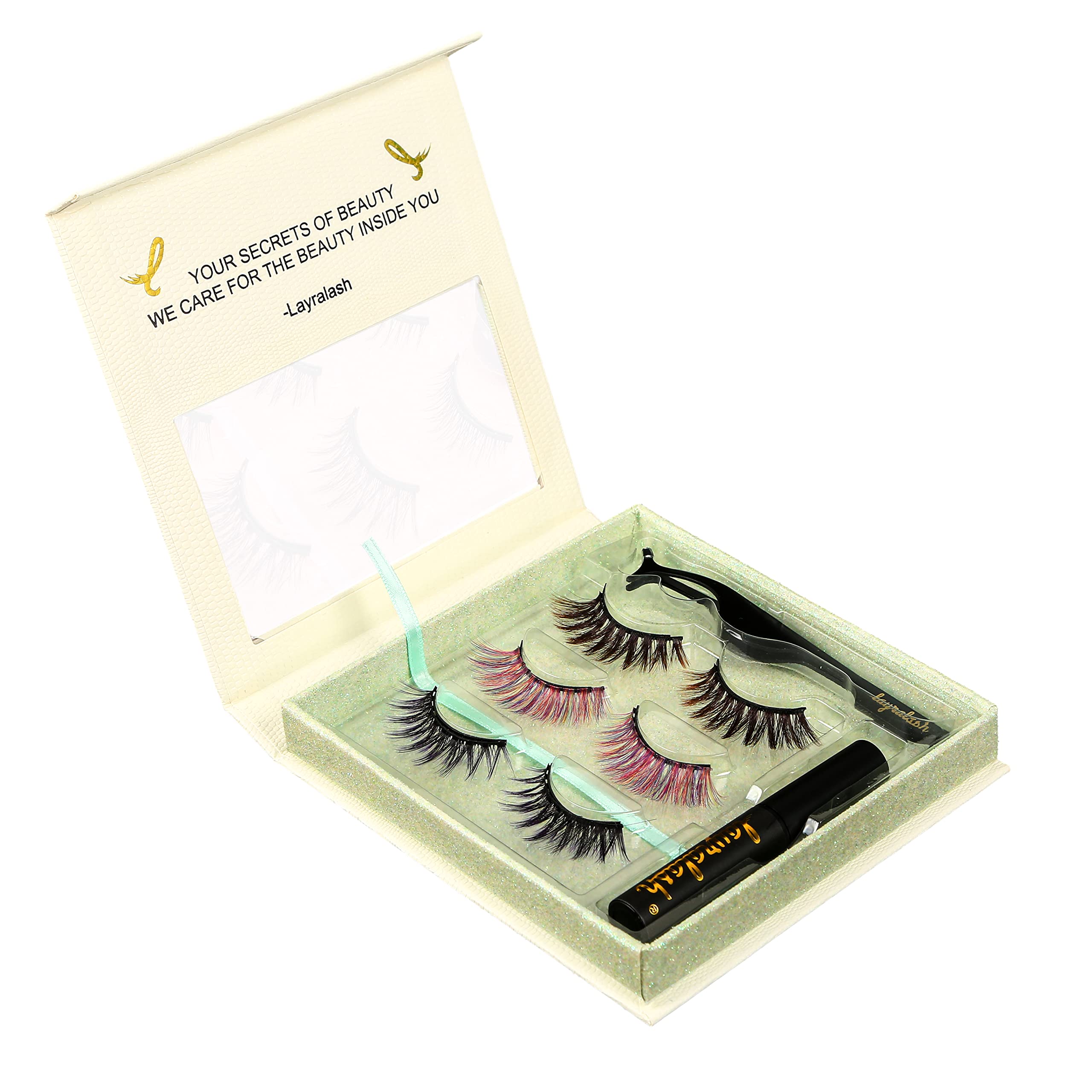 Layralash Magnetic Coloured Eyelashes Lash Kit || Magnetic Eyeliner & Lashes Pack || With Power of 10 Magnets || Reusable up to 25 times - 3 pair Magnetic Lashes + Liner + Tweezers