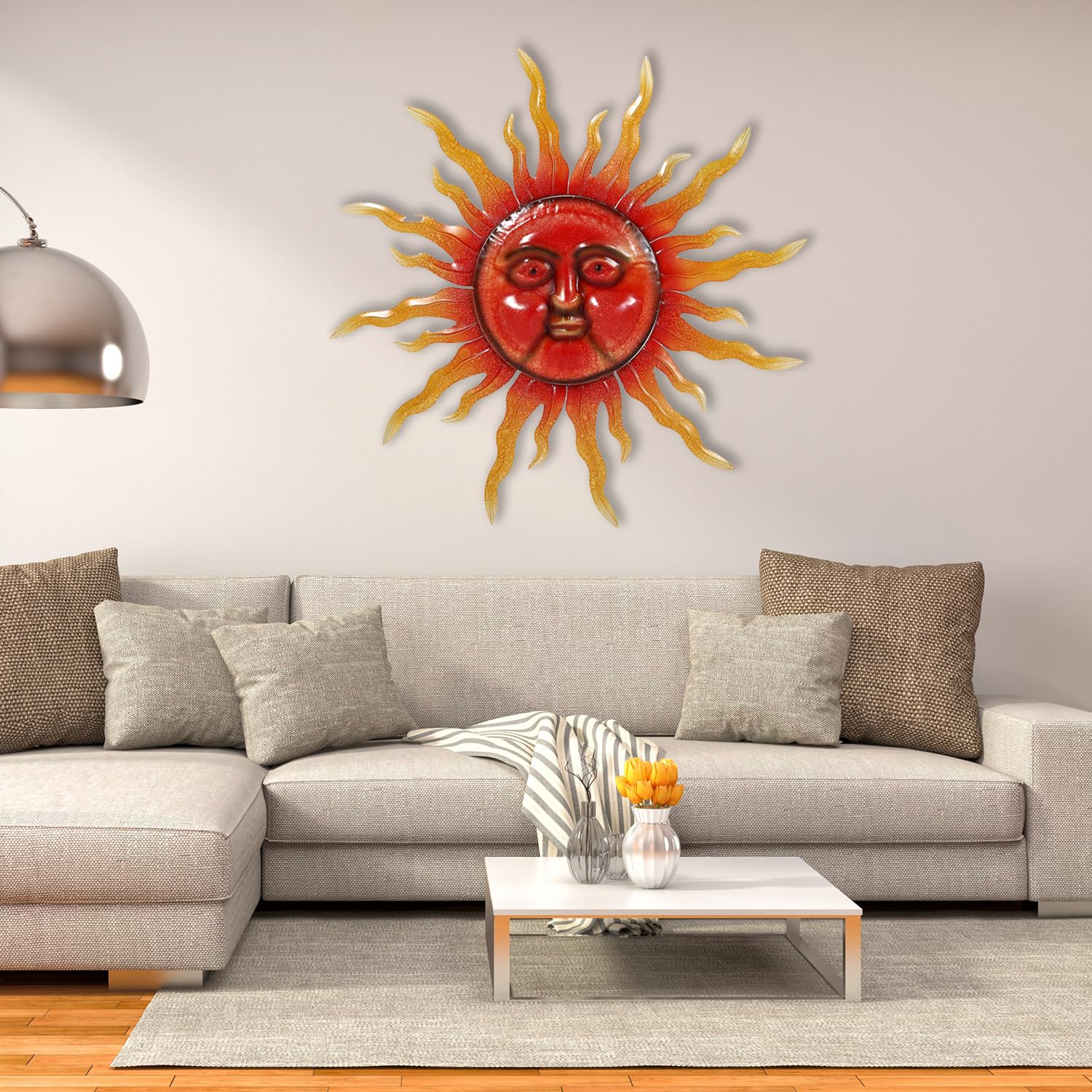 Decorazione murale in metallo Sole e luna da appendere da 29,5 cm per il giardino, decorazione murale in ferro – Sole e luna 3D – Scultura murale in metallo (blu