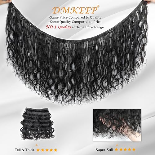 Miniatura 3 de DMKEEP Manojos de cabello humano 12A de 20, 22, 24 pulgadas, paquetes de cabello humano ondulado 100% sin procesar, cabello humano virgen brasileño