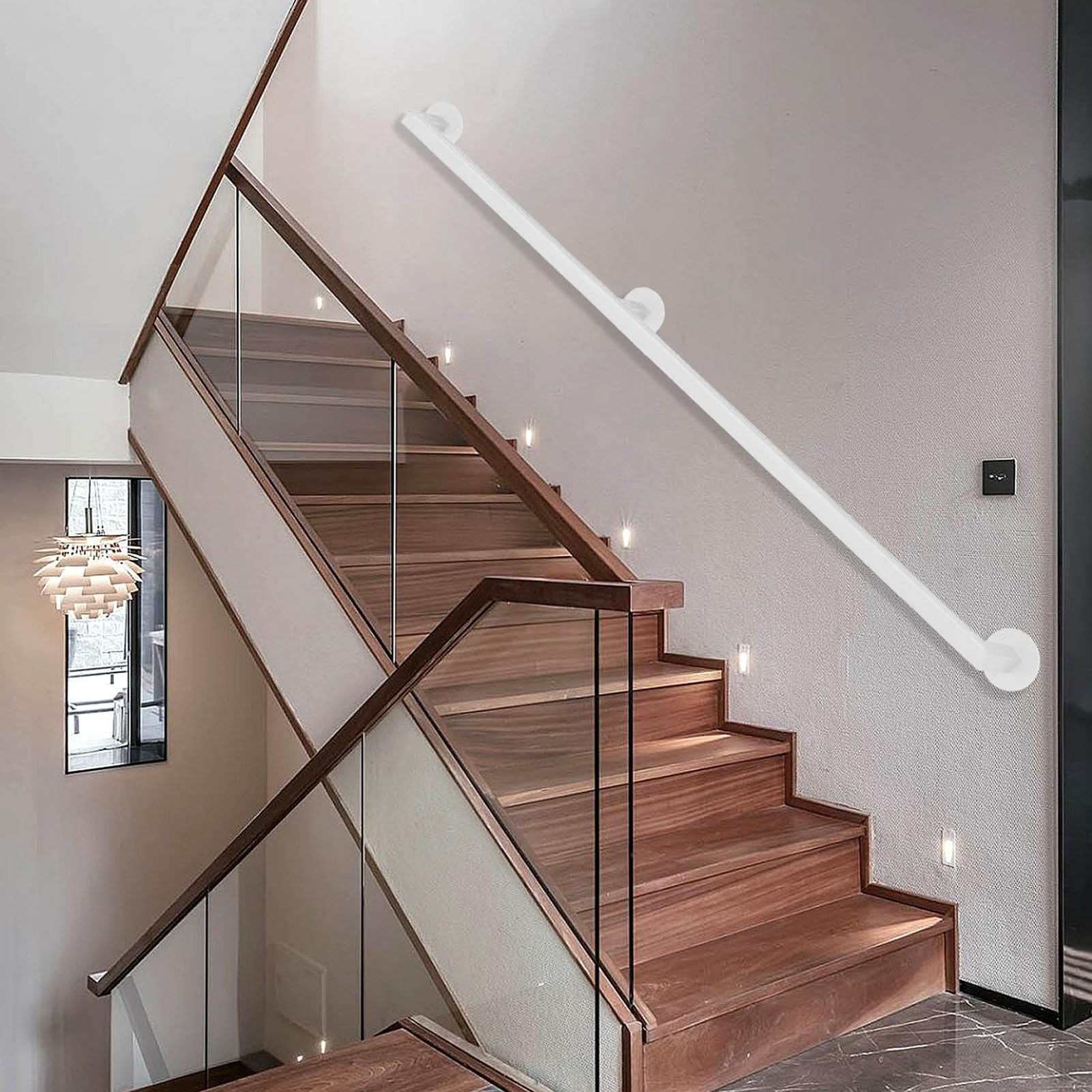 Rampe d'escalier intérieure extérieure blanche en acier fixe de 2,7m