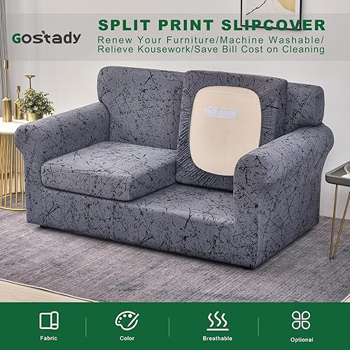 Miniatura 6 de GOSTADY Funda elástica para sofá de 3 piezas, funda de sofá de jacquard, lavable, funda de sofá, funda protectora de muebles con parte inferior