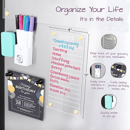 Miniatura 5 de Calendario magnético transparente para refrigerador con imanes dorados de 17 x 13 pulgadas, impresión blanca  Incluye bloc de notas acrílico de 4 x