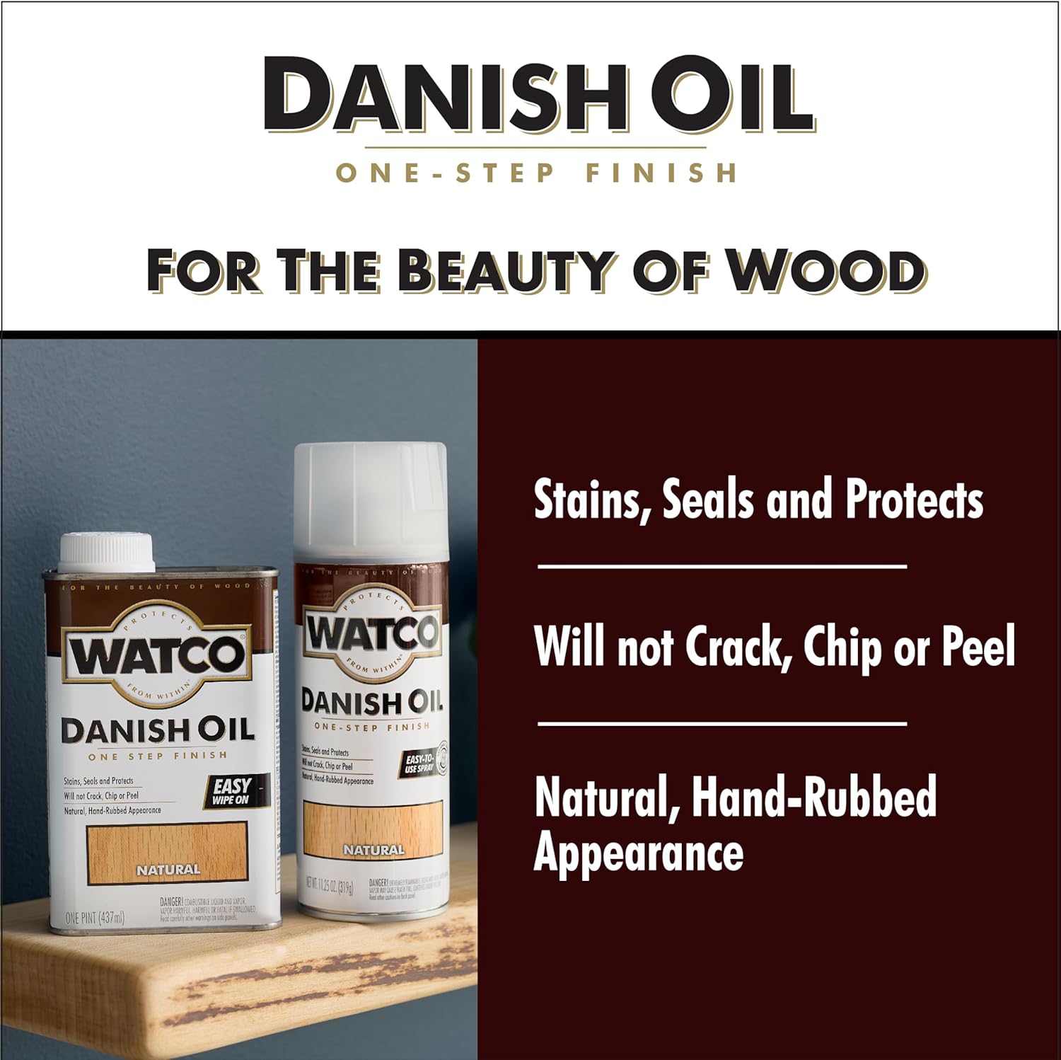 Watco A65741 Danish Oil Wood Finish, Quart, Natural