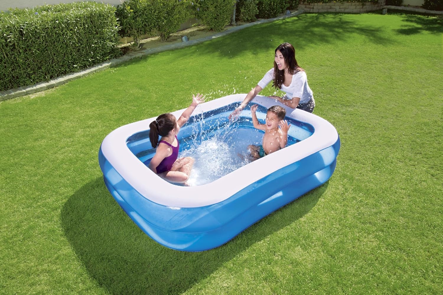 Piscine Gonflable Rectangulaire Familiale, Bassin de Jardin avec Parois Renforcées, Piscine d'Été Spacieuse pour Terrasse et Activités Extérieures – Bleu (260x170x50cm)
