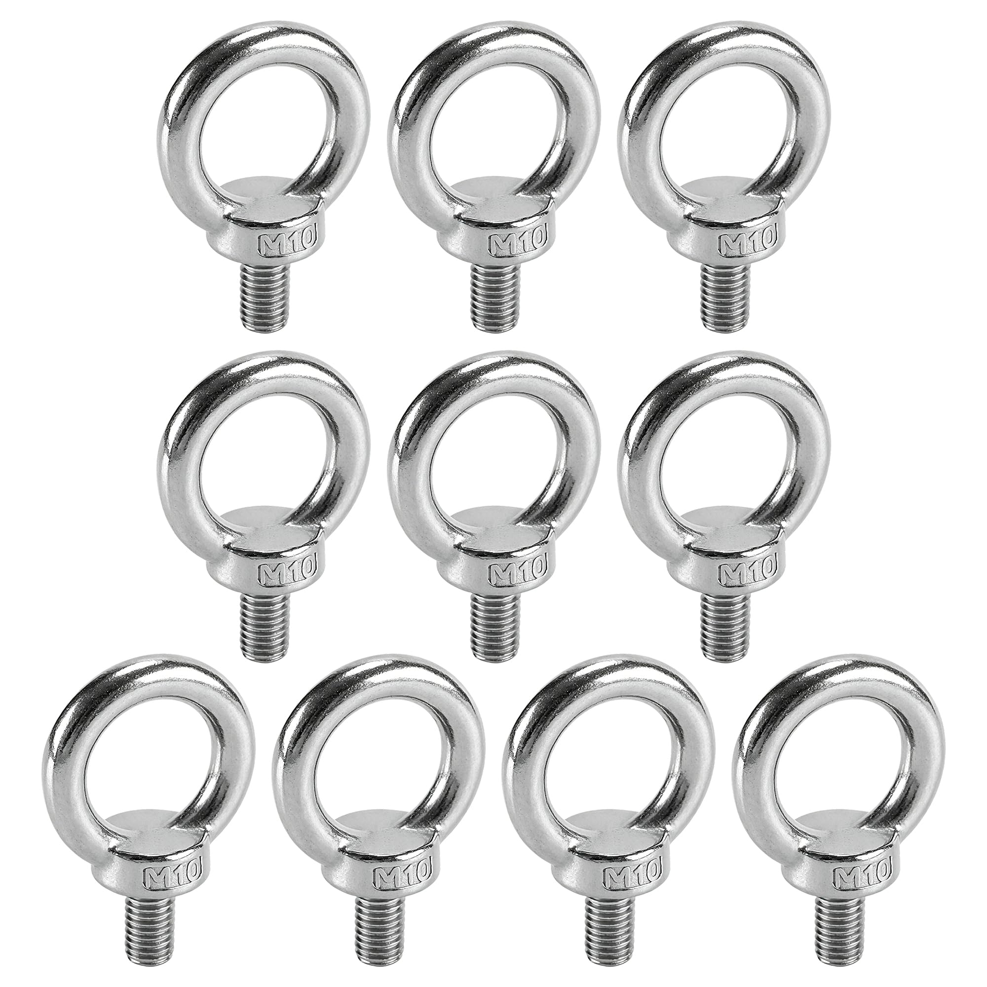 SOUJAP Lifting Eye Bolt, M10 Stainless Steel Screw Ring Nut for Engineering Equipment, 10 Pack