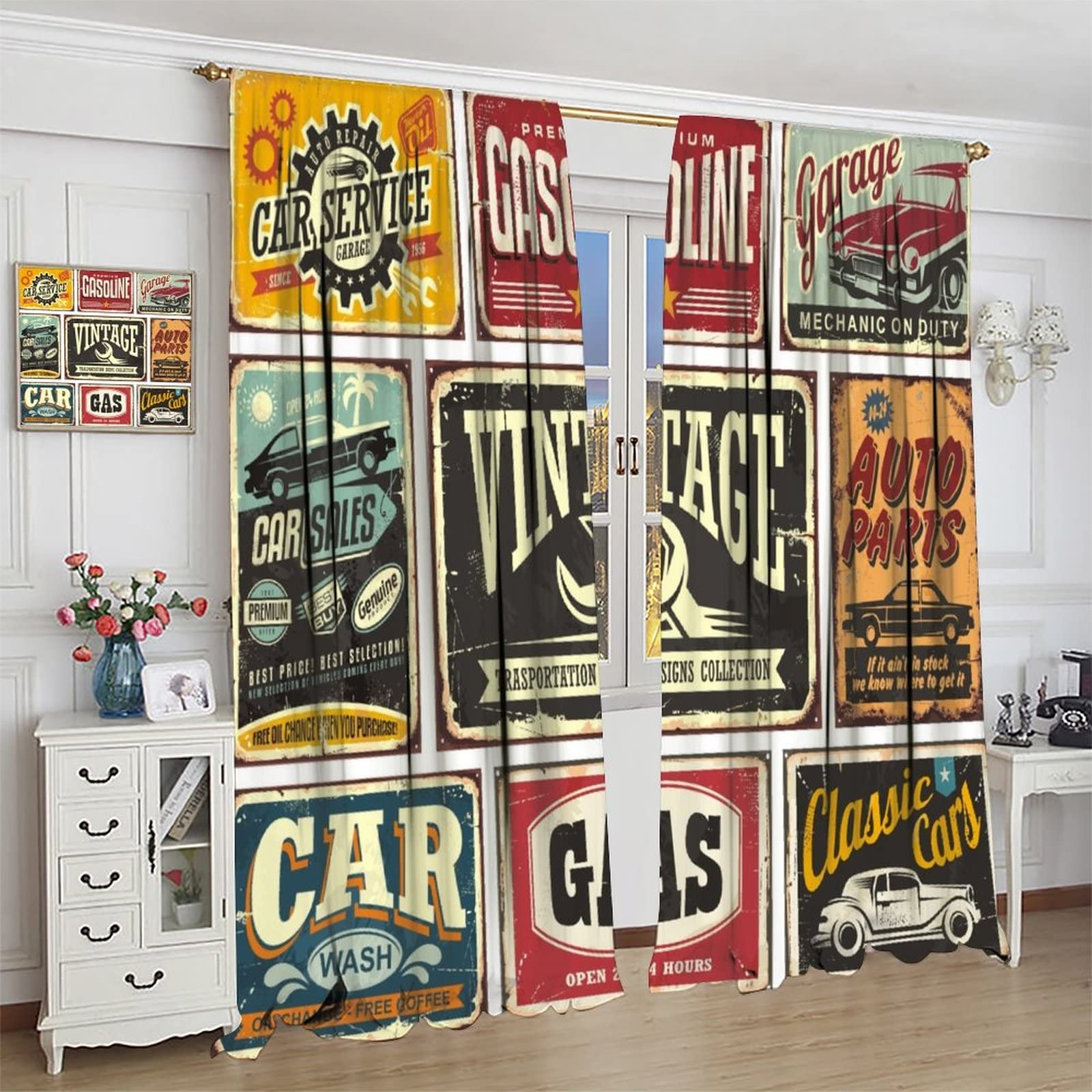 Amazon｜1950年代レトロカーテン、ヴィンテージカーサイン 自動車広告