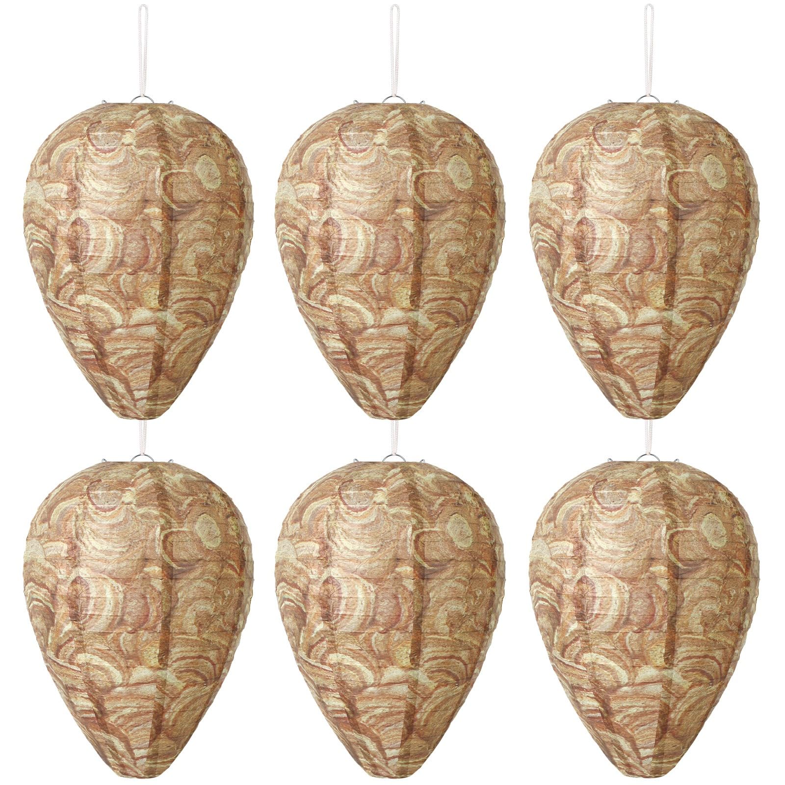 Augshy 6 Pcs Wasp Nest Decoy Brown Artificial Hornet Nest Decoy Hanging Hornet Nest for Home and Garden