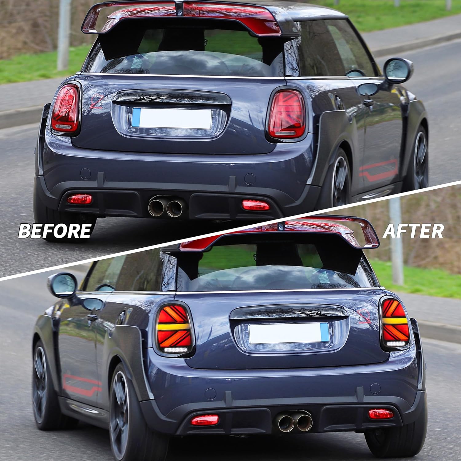 VLAND Tail Lights Compatible with Mini Cooper F55 F56 Hatch 2014-2023, F57 Convertible 2015-2023, Rear Lamps w/Dynamic Animation w/Amber Sequential Turn Signals, Plug and Play Upgraded Black Smoked