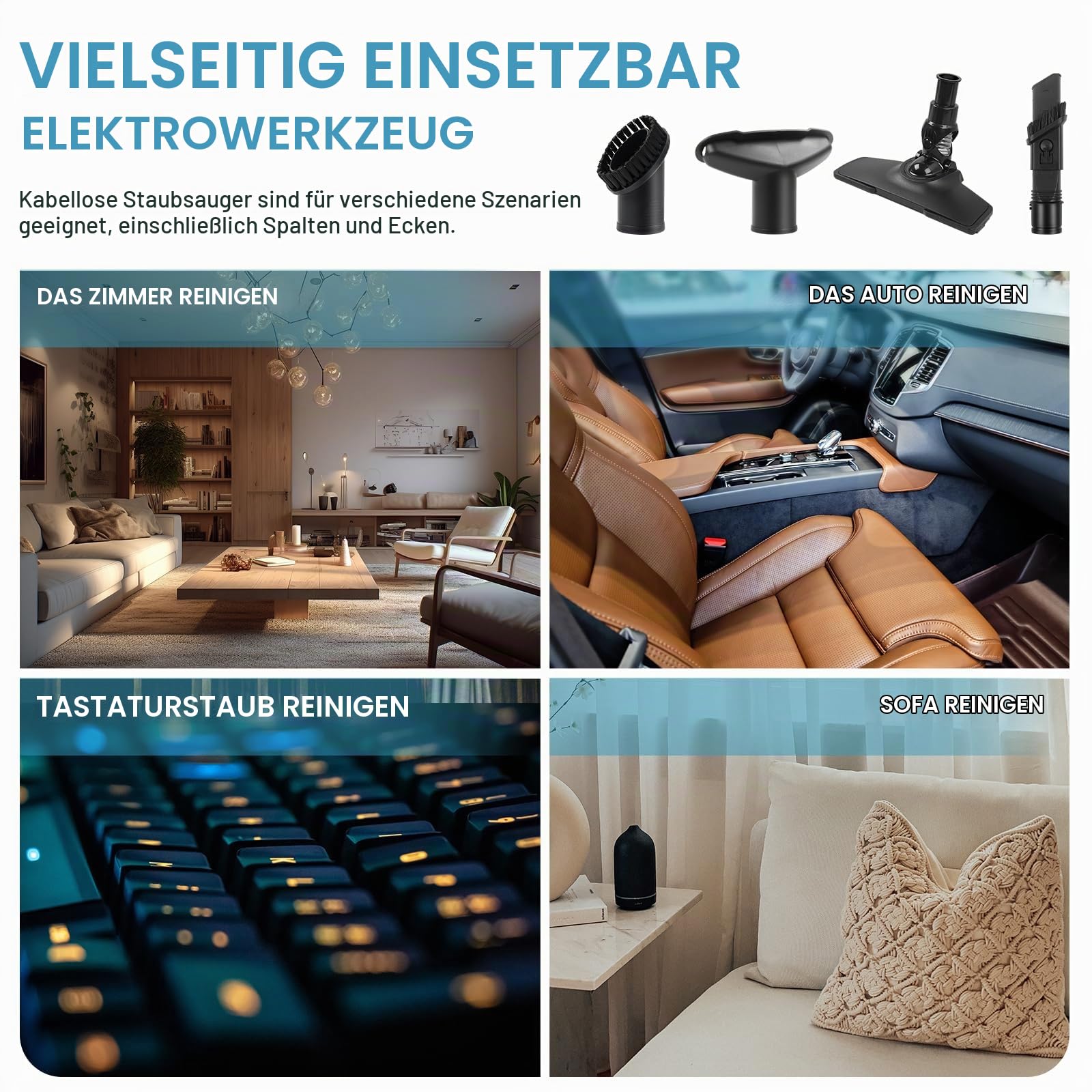 Akku Staubsauger für Makita 18V Batterie, 10500Pa Tragbarer Handstaubsauger, 140W Leistung Auto Staubsauger mit 4 Bürstenkopf, Nass & Trocken Mini Handsauger für Zuhause, Auto (ohne Akku)