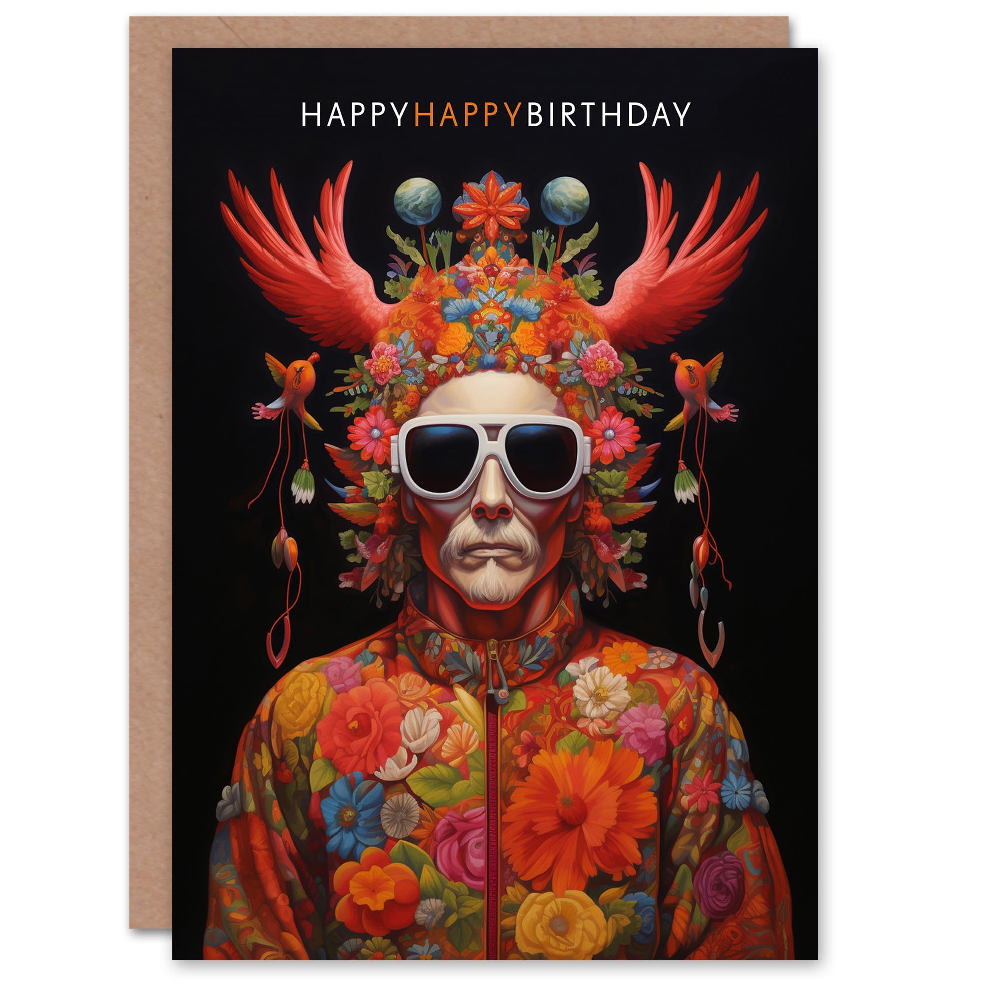 Artery8 Birthday Greeting Card Weird Floral Man Sunglasses Surreal For Him Her