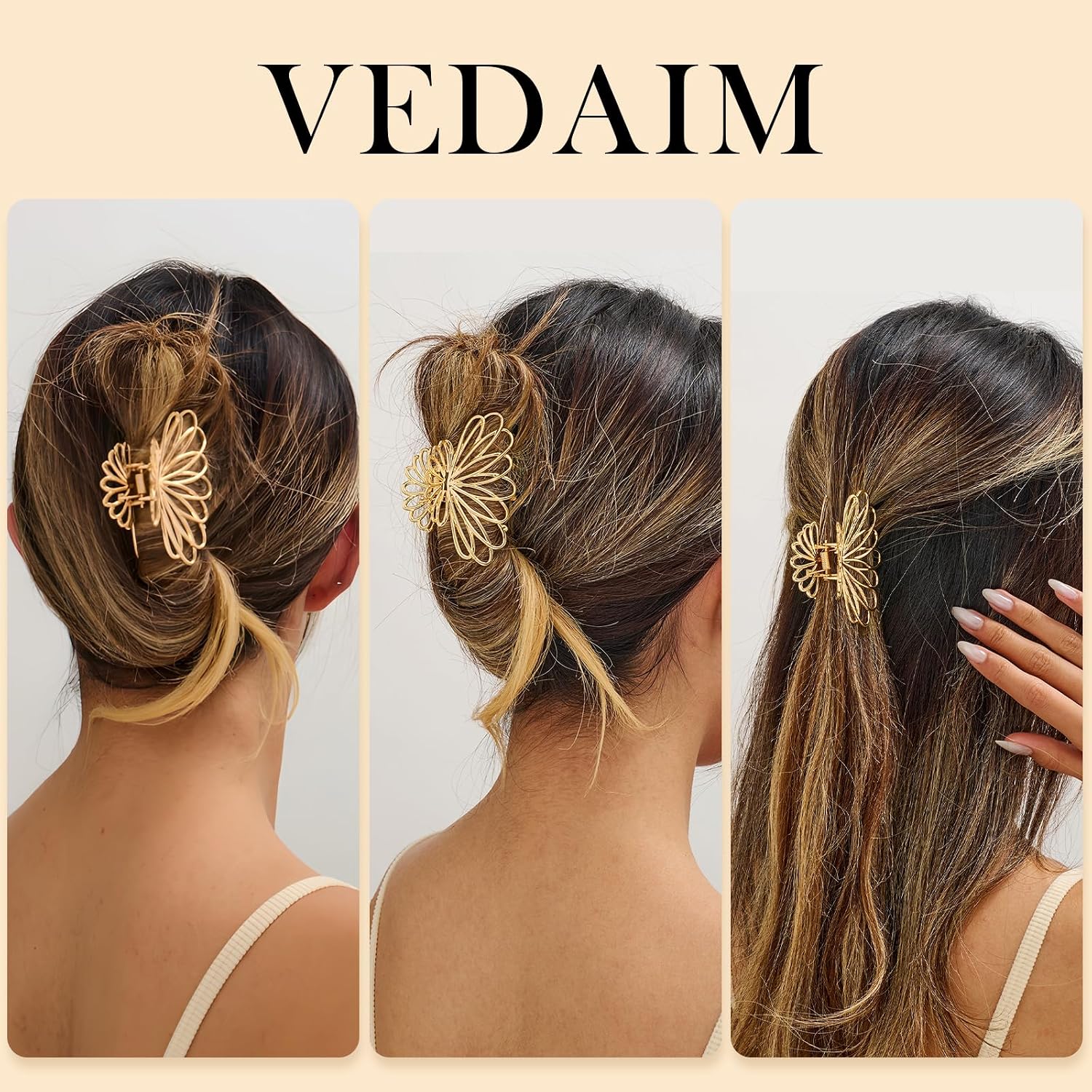 Gold Hair Clips for Women Flower and Double Row Small Claw Clips for Thin/Medium Fine Hair - Nonslip Jaw Clips