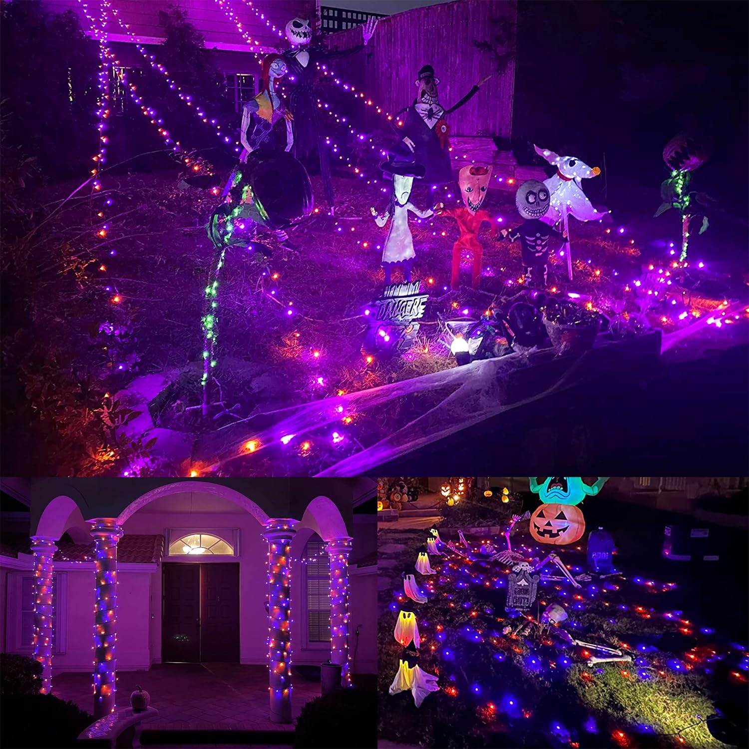 WATERGLIDE Guirlande lumineuse d'Halloween extra longue de 1000 m, 1 000 LED d'extérieur en fil de cuivre PVC vert, 8 modes, étanche pour décoration d'arbre