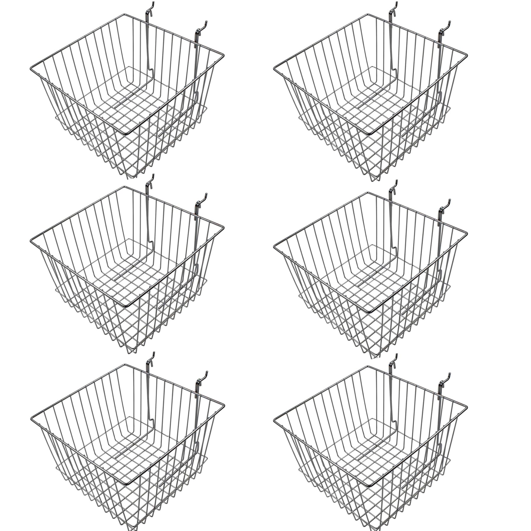 Pack OF 6. Chrome Slatwall/Gridwall Shelves & Baskets - Narrow DEEP ANGLED STRAIGHT LONG BASKET Multifit Basket – 6 SIZES (Deep Basket (30 x30 x20) cm)