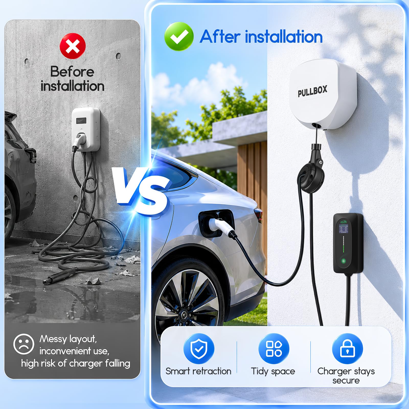 Avvolgicavo, Supporto Automatico per Cavo Wallbox Supporto con Cavo Retrattile Avvolgicavo per Ricarica EV a Parete per Cavi Gestione Automatica dei Cavi per Veicoli Elettrici