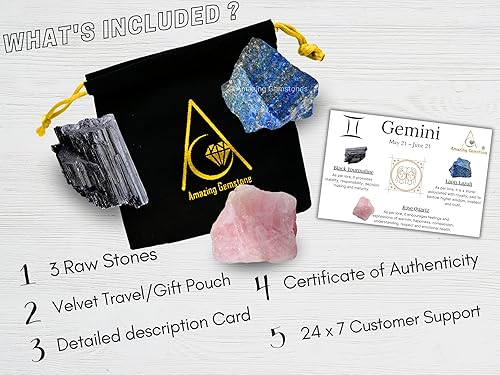 Miniatura 4 de Gemini Gifts - Kit de cristal del zodiaco para mujeres y hombres, juego de piedras curativas lapislázuli, pulseras de cuarzo de nieve para hombres y