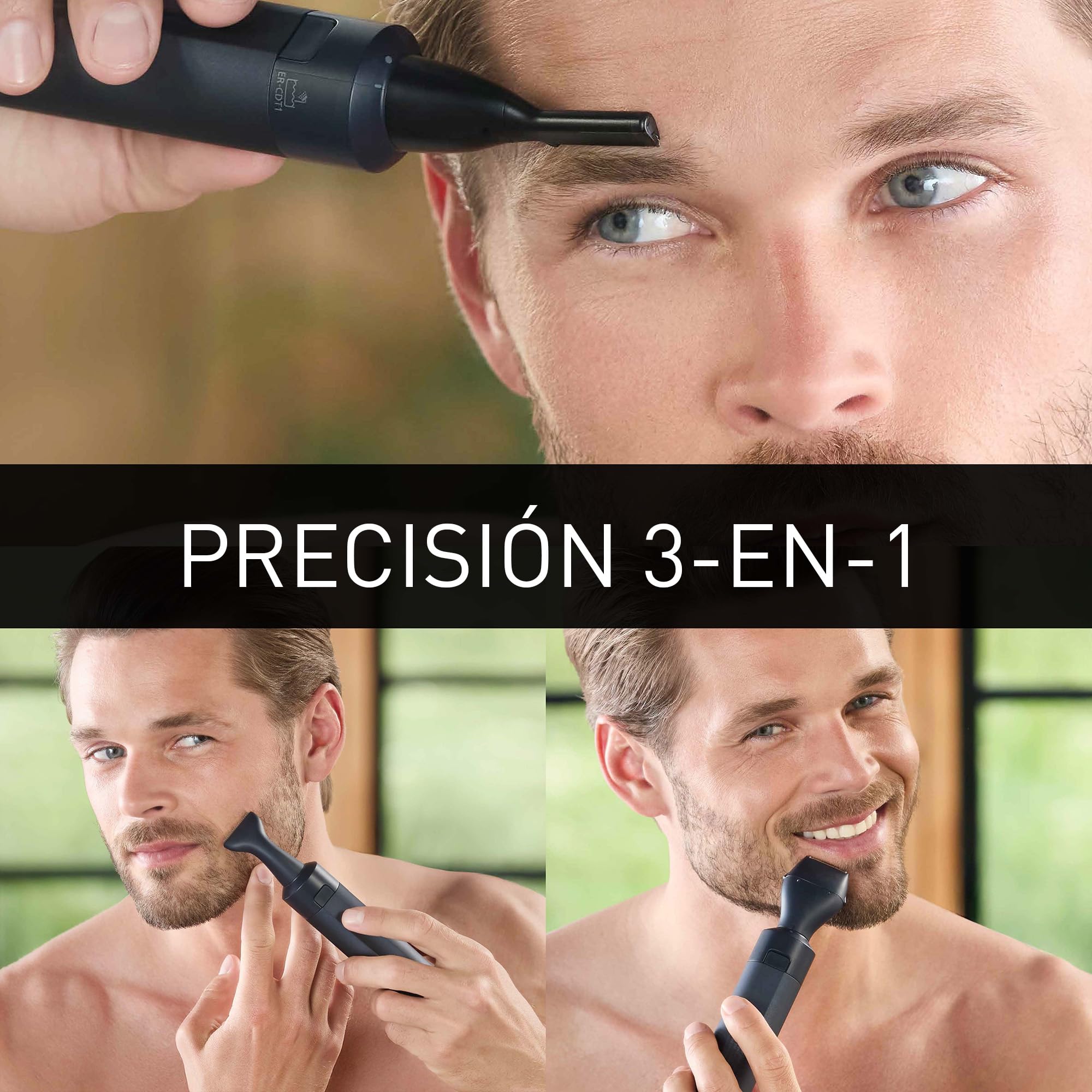 Panasonic MULTISHAPE ER-CKL2, ER-CDT1 & ER-CFB1 Paquete, Unidad principal, Accesorios Cabezales de Afeitado y Recorte, Cortabarbas y cortapelos, Cepillo Facial con batería de ion-litio, Negro