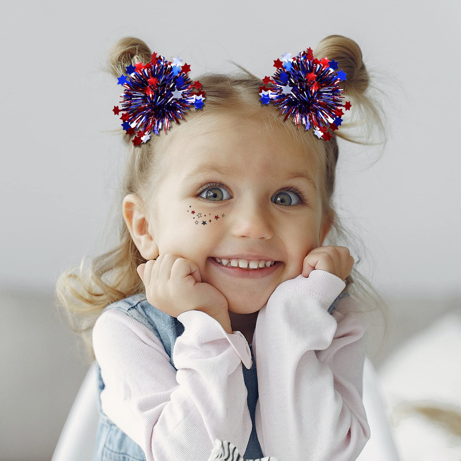 Amazon.com : July 4th Patriotic Pom Pom Hair Clips for Girls  display picture 2