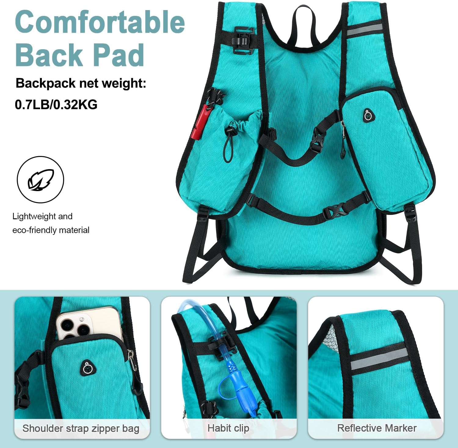 BOVIP Lightweight Hydration Back,15L Multipurpose Hiking Backpack with 1.5L Water Bladder ,Hydro Water Daypack for Cycling Hiking Rave for Men Women - Image 5