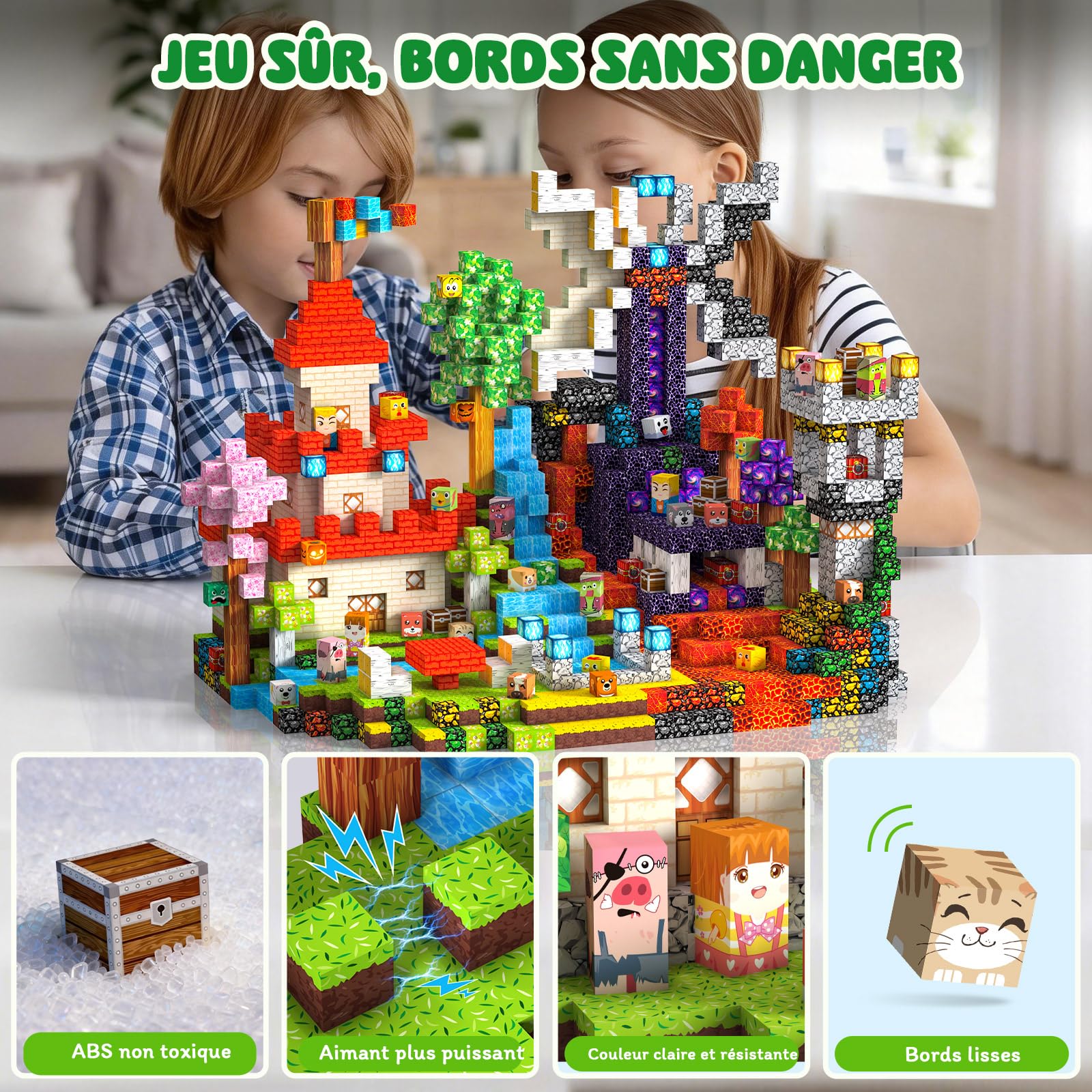 Construction Magnetique Enfant 330 pièces 2CM Magnetic Blocks 3+ Jeux Aimants, Bloc de Cube Magnétique de pour Garçon et Fille, Jouet Créatif Montessori pour Enfants 3 4 5 6 7 8 9 10 11 12 Ans Jeu