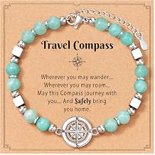 Shonyin Travel Gifts for Women With Heartfelt Message Card | Natural Amazonite Stone Compass Bracelet for Travelers