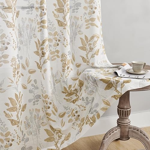 Cortinas florales de 84 pulgadas de largo, cortinas semitransparentes filtrantes de luz, cortinas florales vintage con ojales, cortinas de sala de