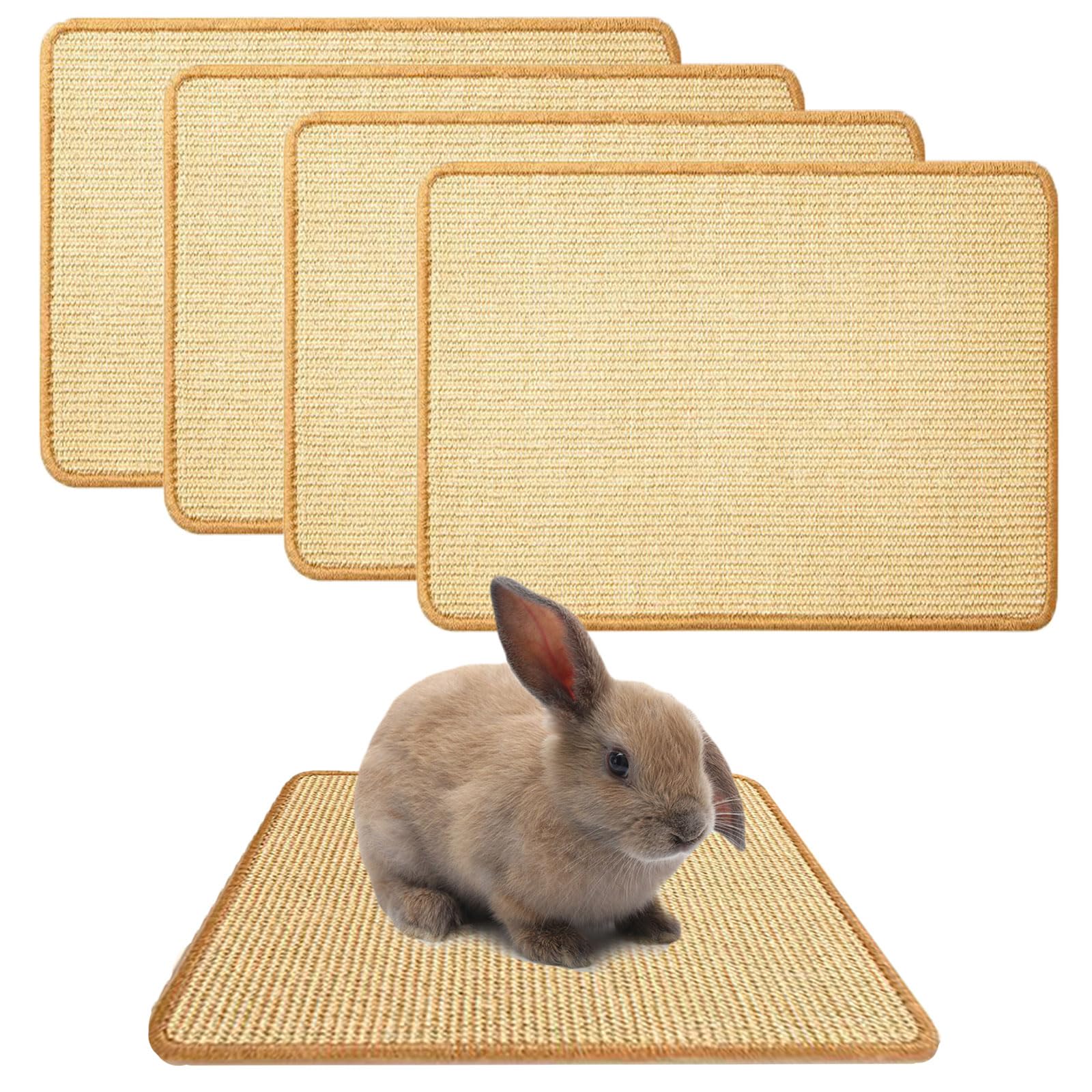Oncpcare 4PCS Rabbit Scratch Mat - Natural Bunny Scratching Pad for Claws & Teeth Care, Cages & Pet Cage Bedding, 16x12